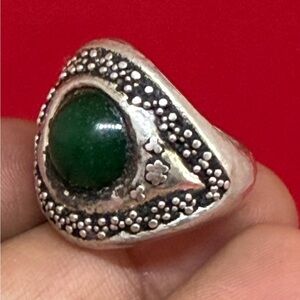 Vintage Silver and Green  Women's Ring In Shape Of Eye